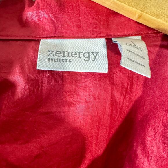 Red Crinkled Anorak Jacket | Utility Style with Gold Zippers Size 1 (US M/L) - Picture 4 of 5